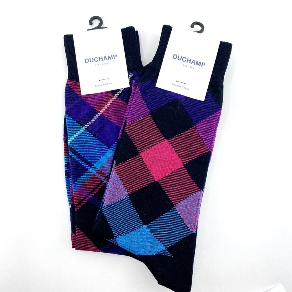 Duchamp Socks 2 Pack Multi-Color Check Pattern - Picture 2 of 6